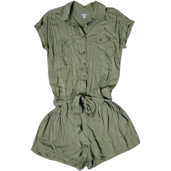 Aerie Olive Green Short Sleeve Utility Romper Small - Picture 1 of 5
